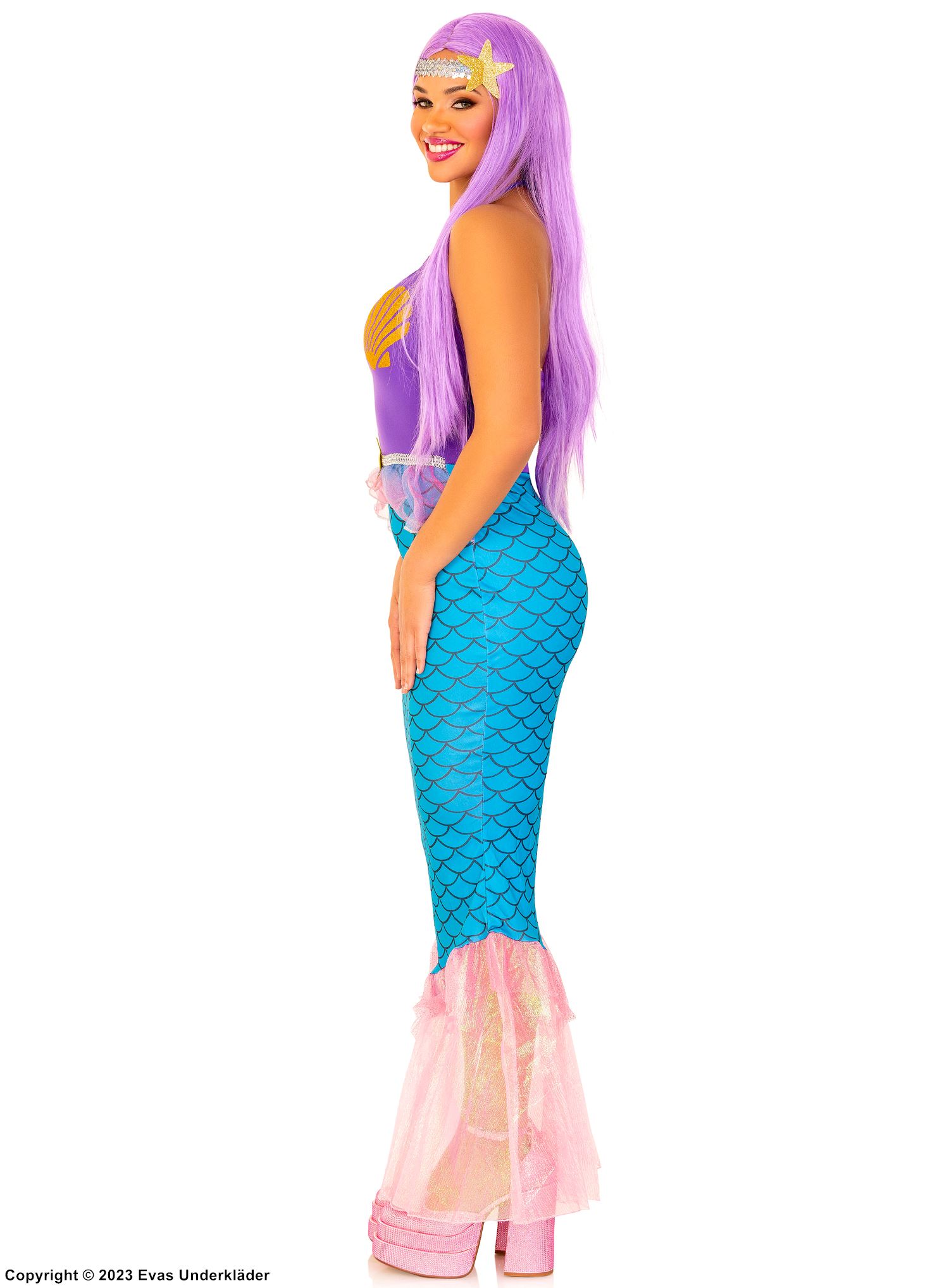 Mermaid, costume dress, ruffle trim, star, seashells